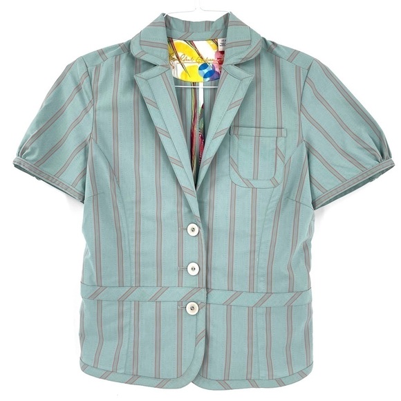 Robert Graham Striped Short Sleeve Button Front Blazer Jacket - Picture 1 of 6